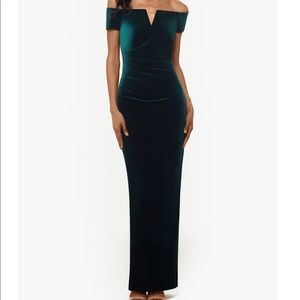 Green velvet long dress